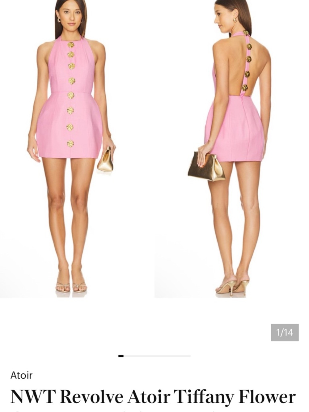 Atoir Pink Mini Dress with Gold Button Back Detail